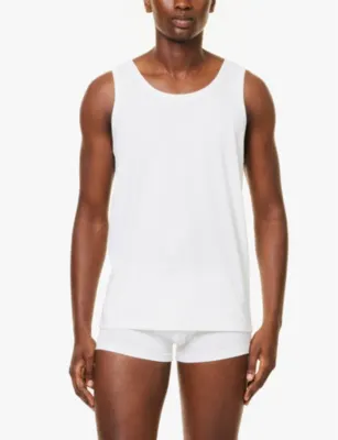 BOSS Scoop neck embroidered branding cotton-jersey vest detail 2