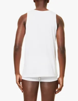 BOSS Scoop neck embroidered branding cotton-jersey vest detail 3