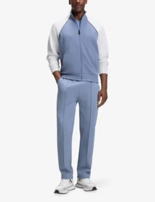BOSS Contrast-Panel Piqué-Textured Cotton-Blend Tracksuit Top detail 2