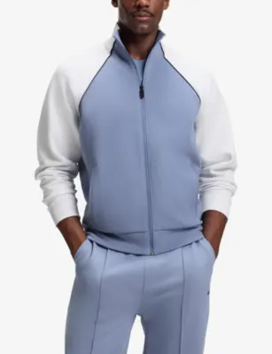 BOSS Contrast-Panel Piqué-Textured Cotton-Blend Tracksuit Top detail 3