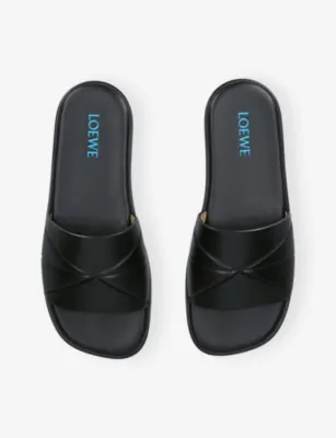 LOEWE Origami Leather Slides - EUR 44 / 10 UK MEN in BLACK, additional product view 2