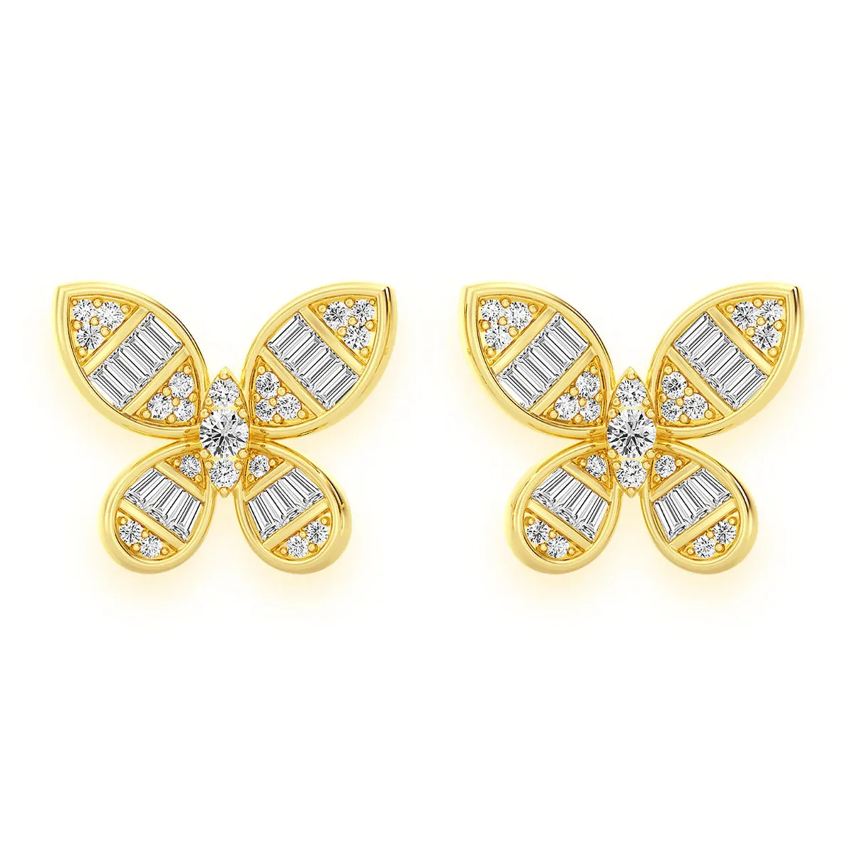 For Him Butterfly Baguette Diamond Stud Earrings in Yellow Gold / Natural Diamond – Earring