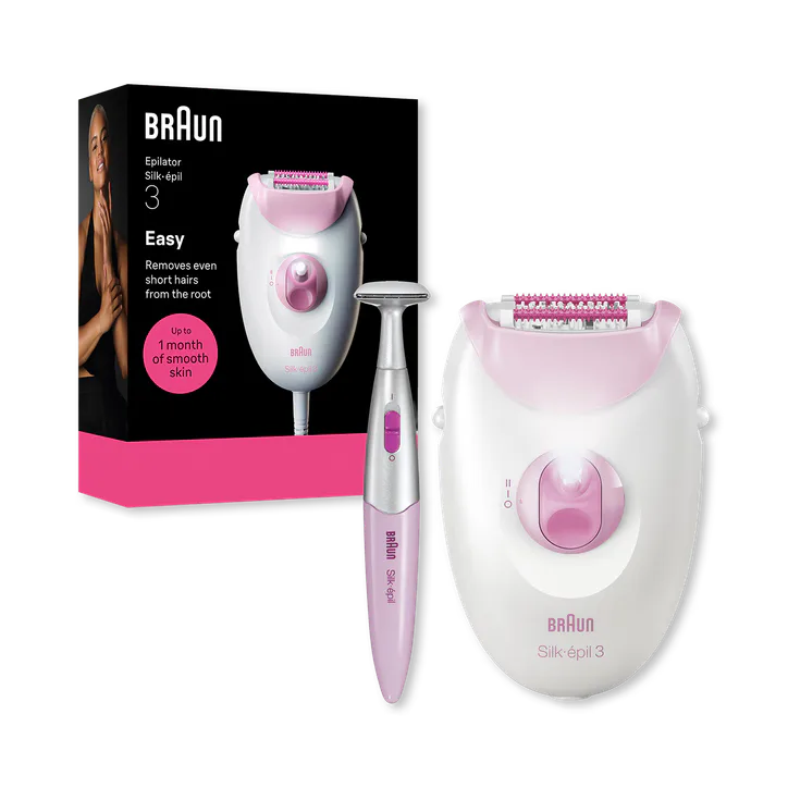 BRAUN Silk·épil 3, Corded Epilator, Lasting Smooth Skin, 3-202, Pink