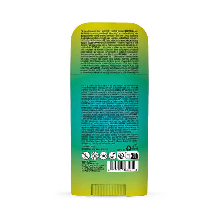 Attitude Mineral Sunscreen Stick Face & Body SPF 50 Unscented detail 2