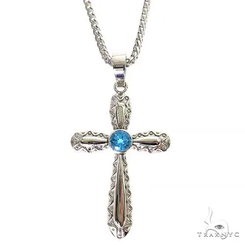 MARYAM - For Him SILVER Aqua Aura Sacred Cross Pendant Set 69684 in 18 Inches – Pendant Set