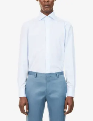 FINAMORE Napoli Regular-Fit Cotton Shirt - 15.75 in BLU DENIM, additional product view 3