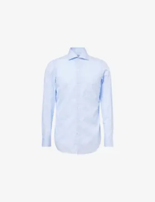 FINAMORE Napoli Regular-Fit Cotton Shirt - 15.75 in Blu Popeline – Mens | Shirts | Casual Shirts | Long-sleeved