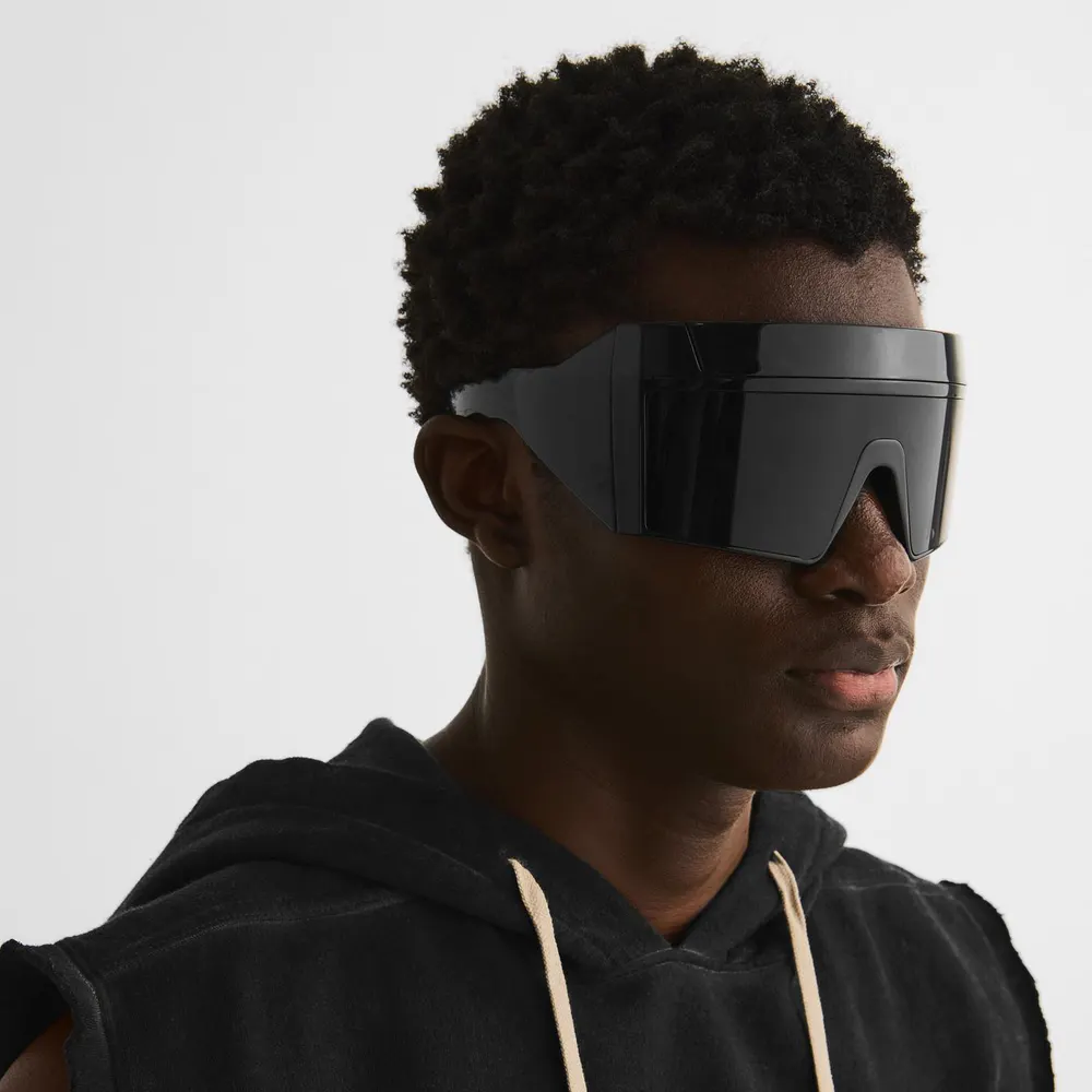 Rick Owens Men's Shield Sunglasses in Black, additional product view 3