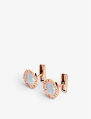 BVLGARI BVLGARI 18ct rose-gold and mother-of-pearl cufflinks detail 2