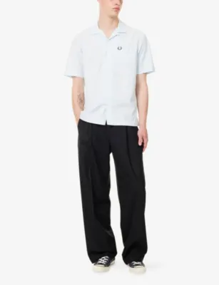 FRED PERRY Revere-Collar Cotton Seersucker Shirt in Light Ice, additional product view 2