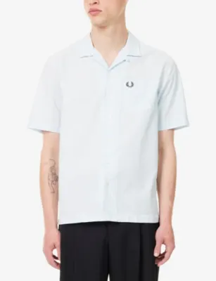 FRED PERRY Revere-Collar Cotton Seersucker Shirt in Light Ice, additional product view 3