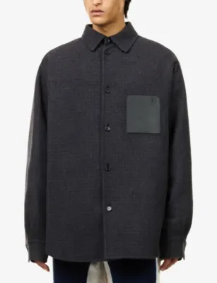 LOEWE Debossed-Logo Patch-Pocket Wool-And-Silk Shirt detail 3