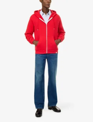 TOTEME Zip Cotton-Jersey Hoody in RED, additional product view 2