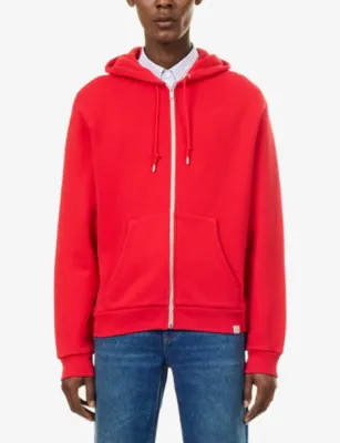 TOTEME Zip Cotton-Jersey Hoody in RED, additional product view 3