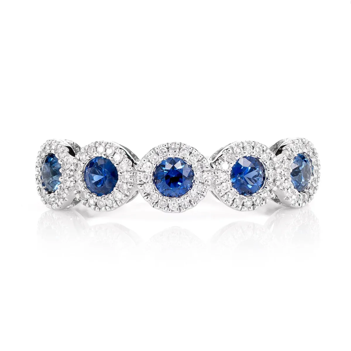 For Him Five Stone Sapphire and Diamond Halo Band Ring in White Gold / Lab Grown Diamond – Ring