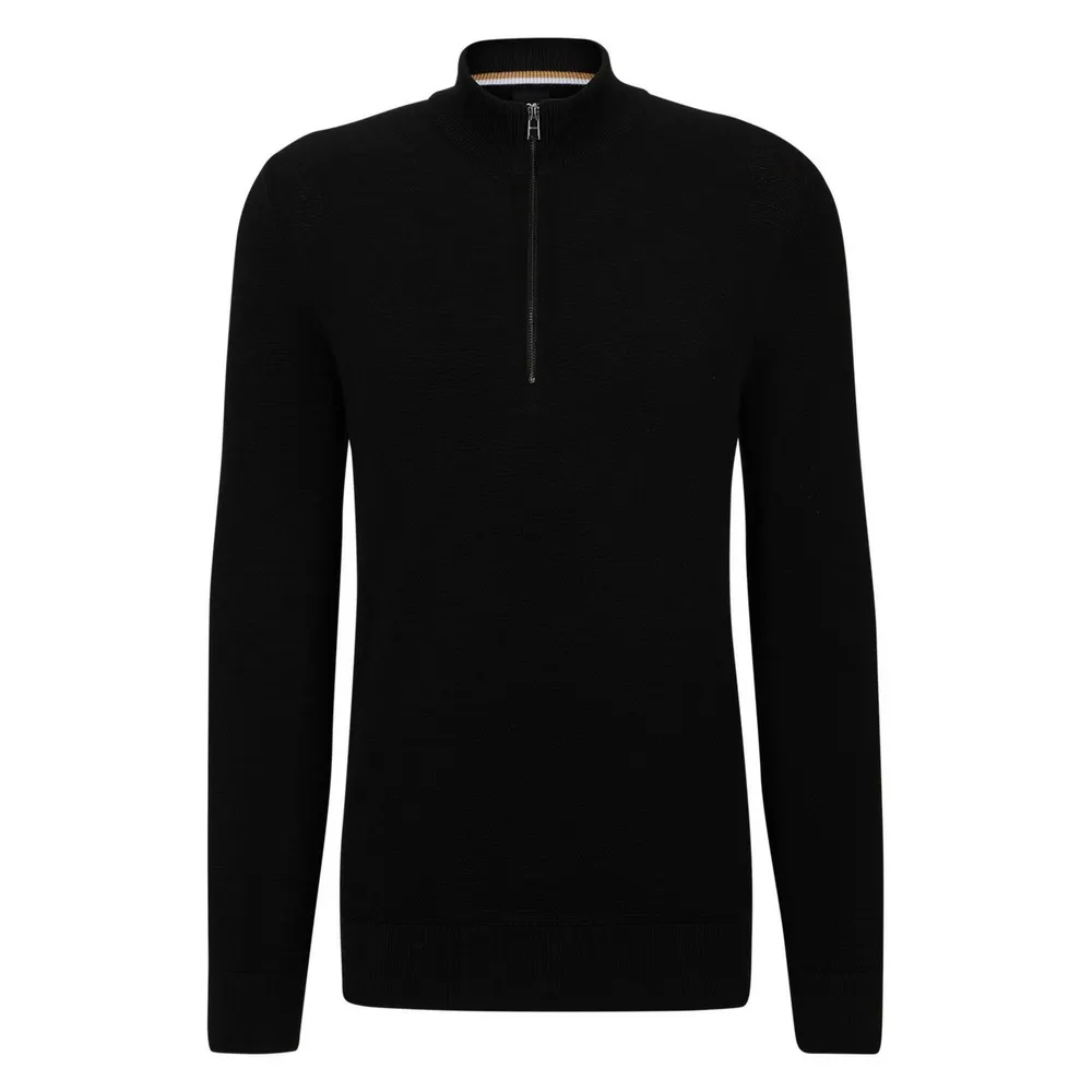 Boss Men's HBB Ebrando Black Zipped Crew Neck Jumper