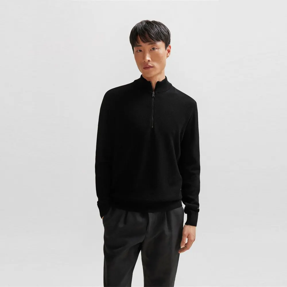 Boss Men's HBB Ebrando Black Zipped Crew Neck Jumper detail 2