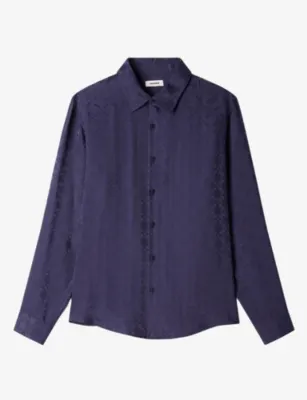 SANDRO Grid-Pattern Long-Sleeved Woven Shirt - NAVY BLUE