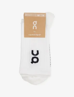 ON Logo Ribbed Pack of Three Stretch-Cotton Blend Socks - M in WHITE – Mens | Underwear & socks | Socks | Trainer Socks