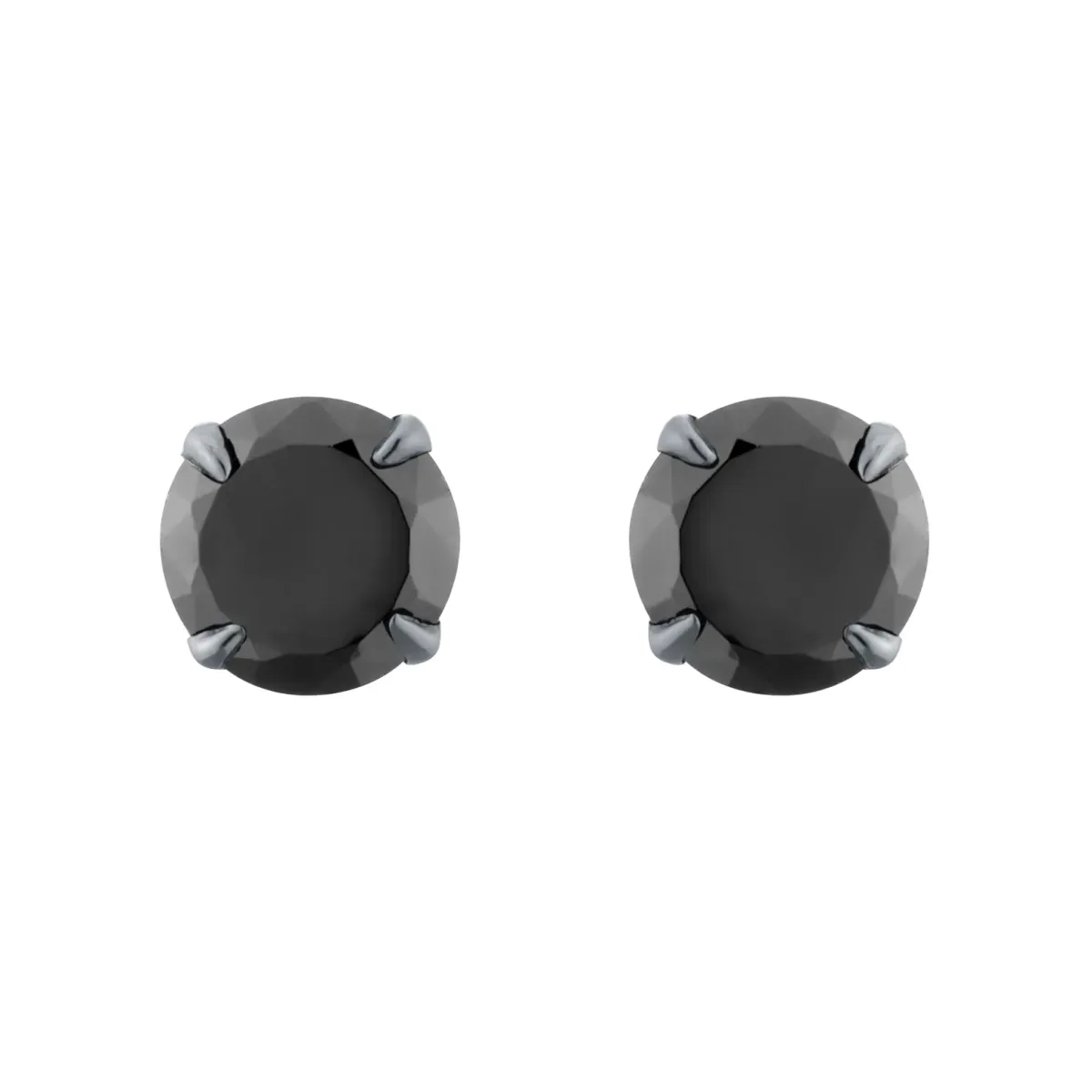 For Him Sterling Silver Black Ruthenium Plated Black CZ Stud Earrings