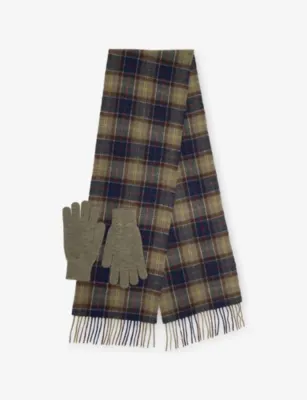 BARBOUR Tartan Wool Scarf and Gloves Set