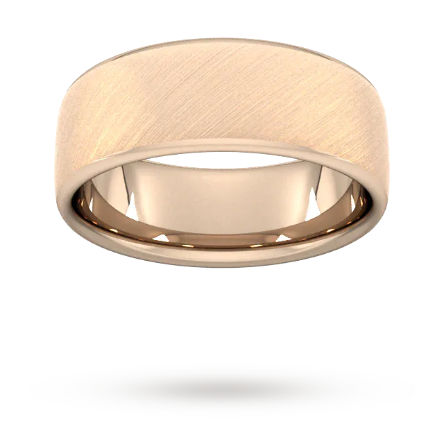 For Him 8mm Traditional Court Standard Diagonal Matt Finish Wedding Ring In 18 Carat Yellow Gold
