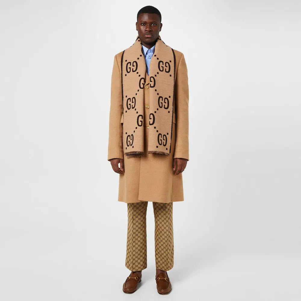 Gucci Men's Jacquard Wool GG Scarf detail 2