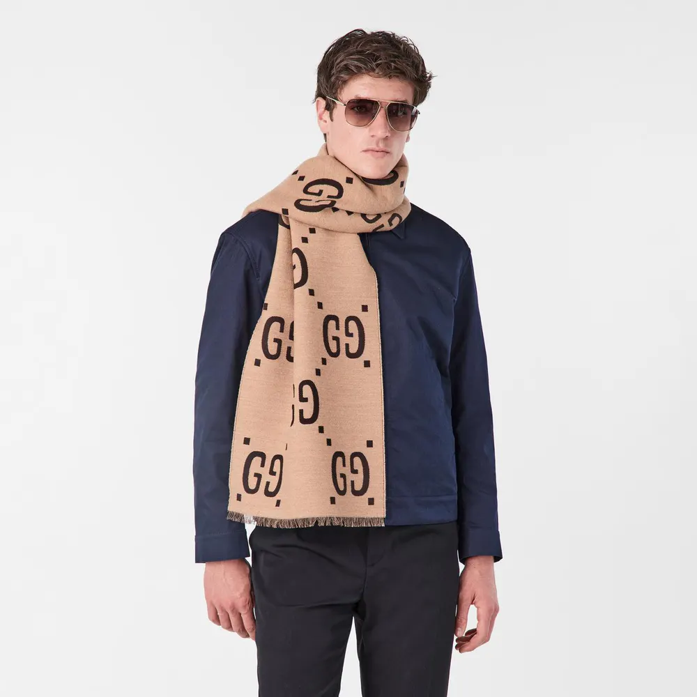 Gucci Men's Jacquard Wool GG Scarf detail 3