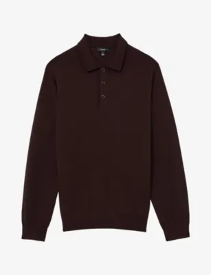 REISS Trafford Wool Polo Jumper - DARK WICKER BROWN detail 3
