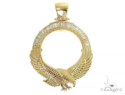 RINA - For Him CUSTOM 18K Gold Eagle Coin Frame Baguette Diamond Pendant 66361 in Rose Gold – Pendant