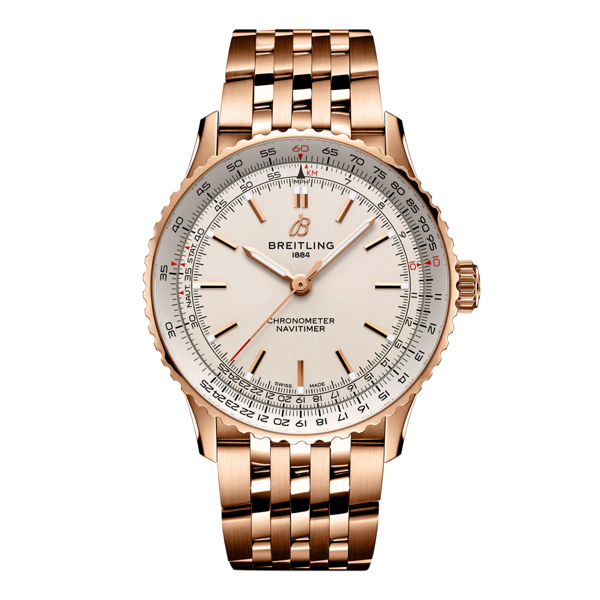 Breitling Navitimer Automatic 41mm Mens Watch Silver 18k Red Gold