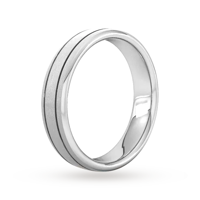 For Him 5mm D Shape Standard Matt Finish With Double Grooves Wedding Ring In 950 Palladium detail 2