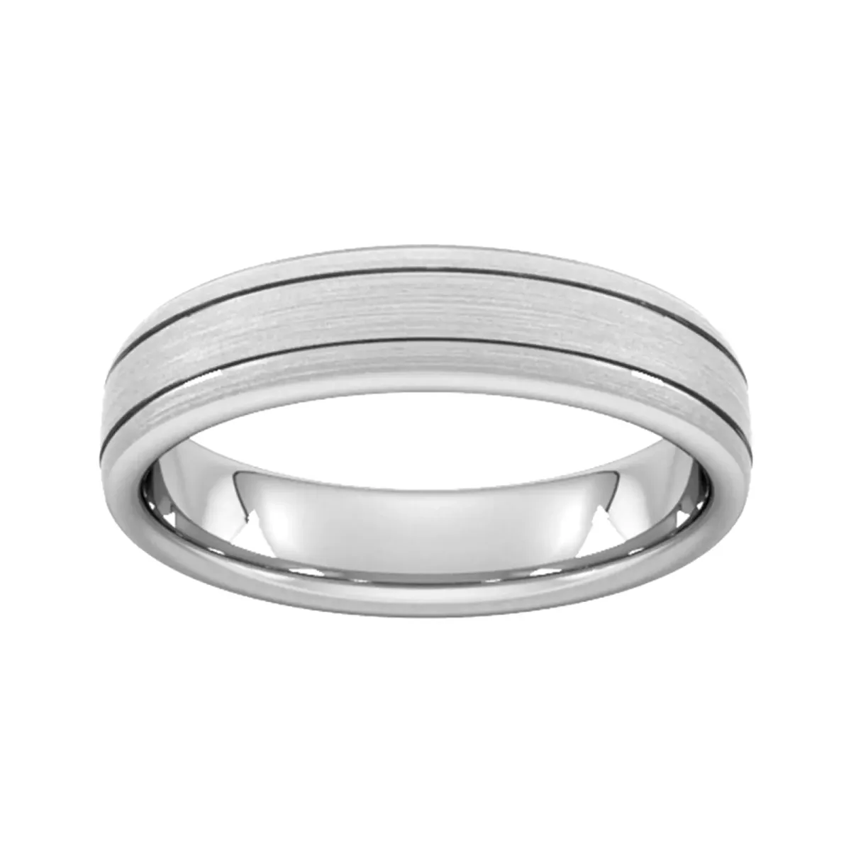 For Him 5mm D Shape Standard Matt Finish With Double Grooves Wedding Ring In 950 Palladium