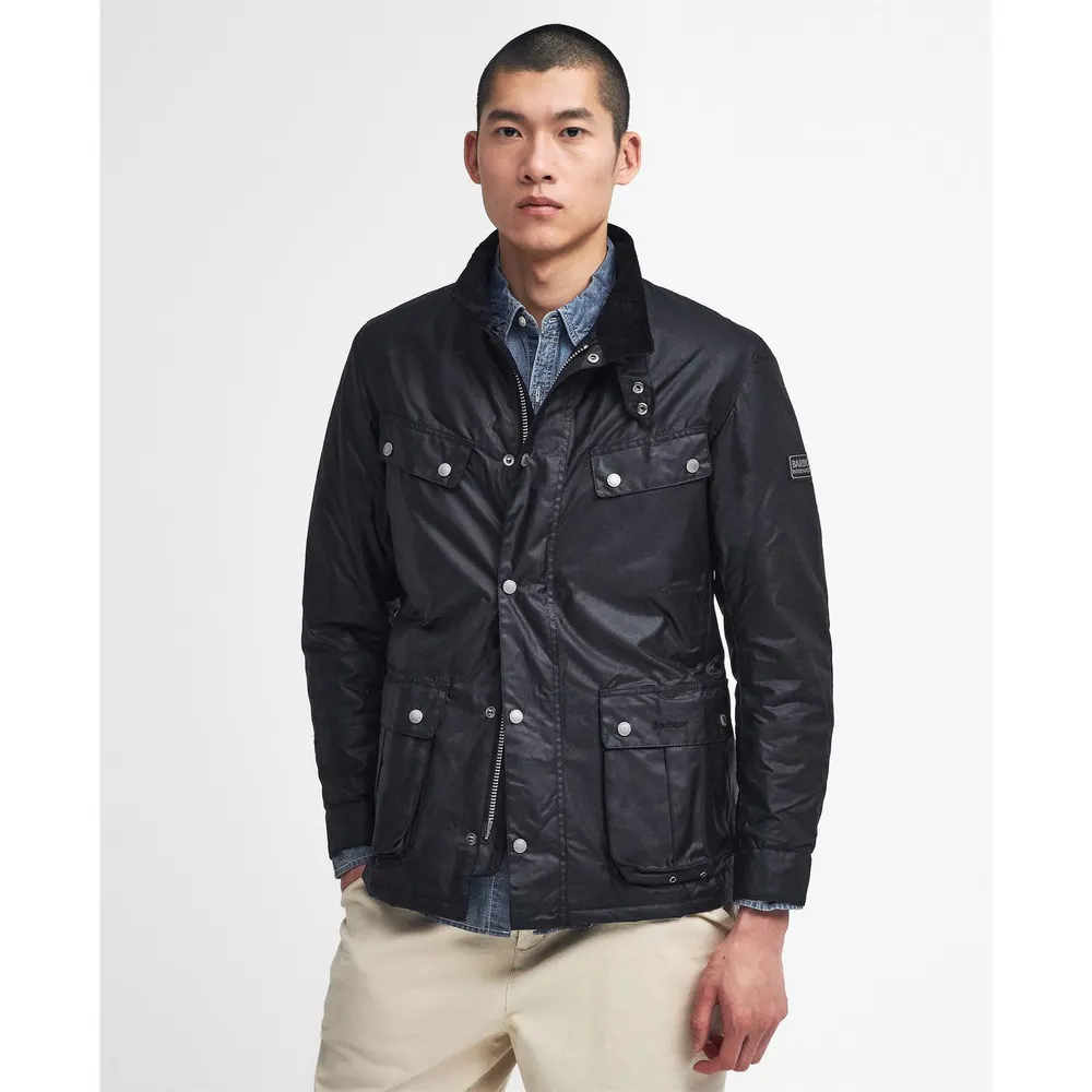 Barbour International Men's Duke Water Resistant Windproof Cotton Long Sleeve Wax Jacket detail 2
