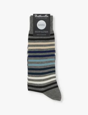 PANTHERELLA Kilburn stripe pattern cotton-blend socks - MID GREY MIX detail 3