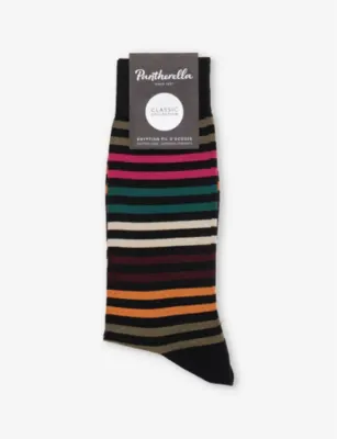PANTHERELLA Kilburn stripe pattern cotton-blend socks - MID GREY MIX