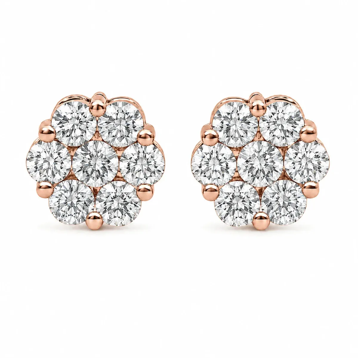 For Him Flower Diamond Studs in 4.00ctw / Rose Gold / Natural Diamond – Earring