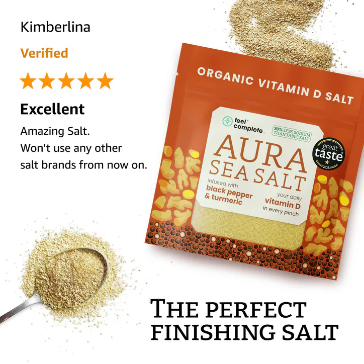 Feel Complete Aura Sea Salt - Organic Vitamin D Celtic Salt - Black Pepper & Turmeric - 80g, additional product view 2