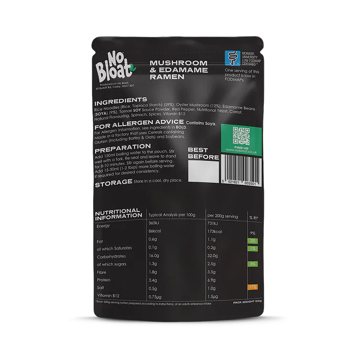 NO BLOAT Mushroom & Edamame Ramen 4 x 50g Pouches, additional product view 2