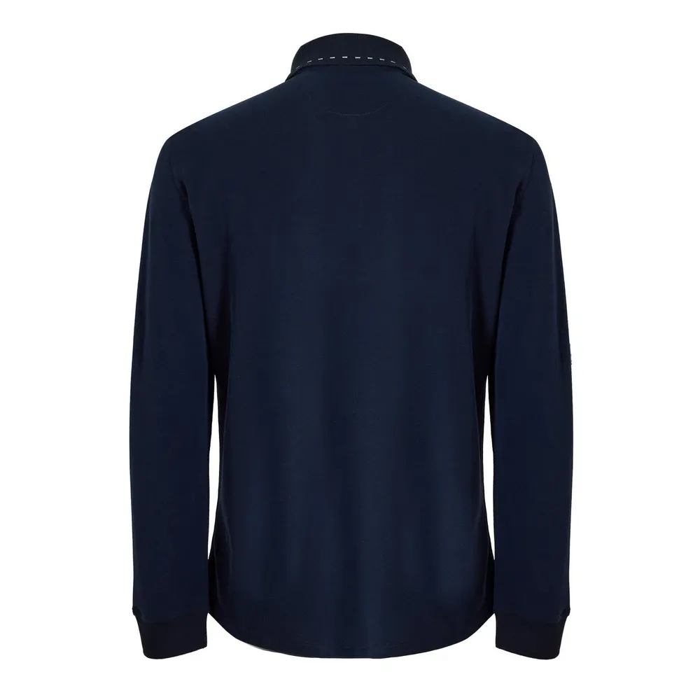 Gieves and Hawkes Men's Long Sleeve Polo Shirt in Navy, additional product view 2