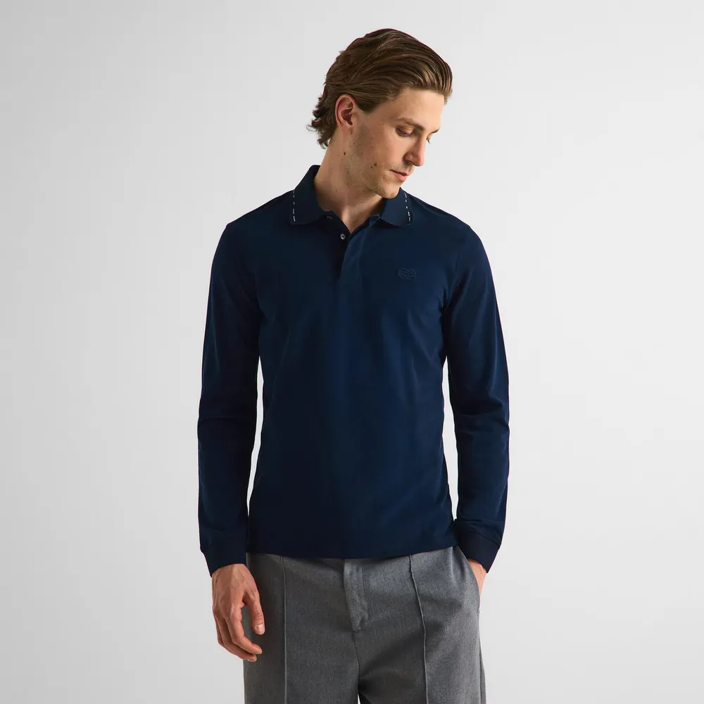 Gieves and Hawkes Men's Long Sleeve Polo Shirt in Navy, additional product view 3