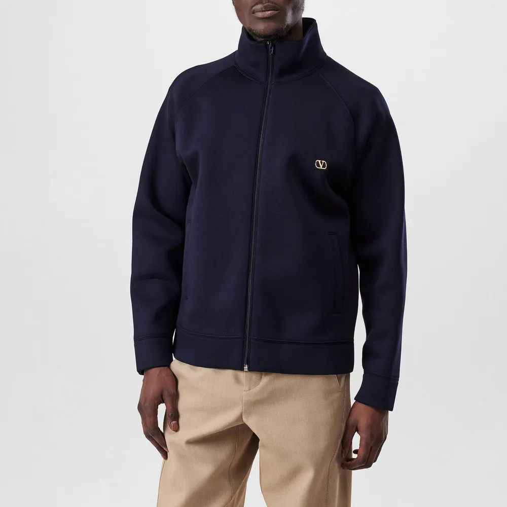 Valentino Men's VLogo Signature Viscose Long Sleeve Softshell Jacket in Indigo, additional product view 3