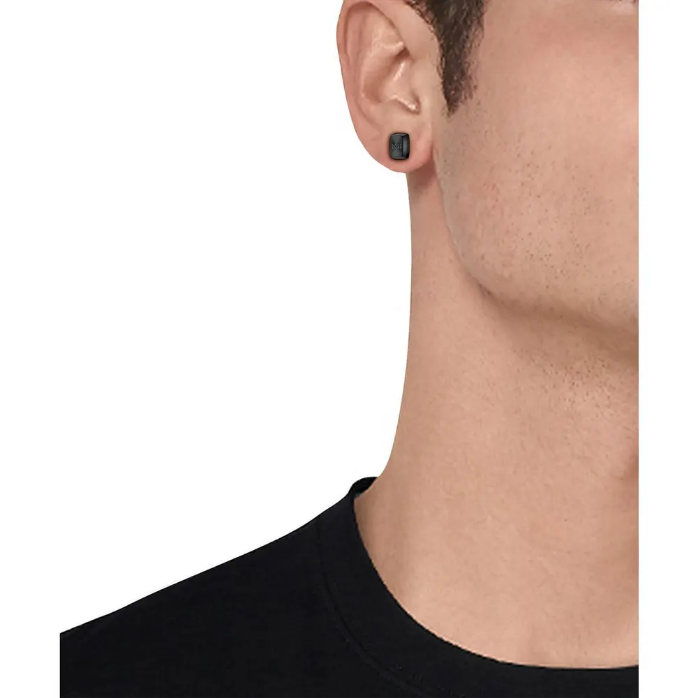 Boss Men's Yann Stud Stainless Steel Square Earrings detail 2