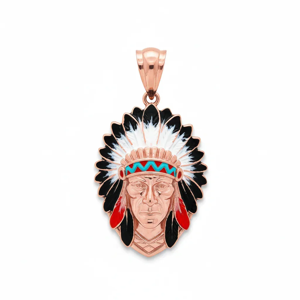 RINA - For Him FACTORY Red Feather Native Chief Pendant 71091 in Rose Gold – Pendant
