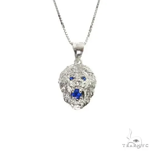 MARYAM - For Him SILVER For Him Blue Sapphire Lion Pendant and Box Chain Set 66832 in White / 18 Inches – Pendant Set