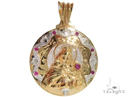 RINA - For Him FACTORY 14K Two Tone Gold Round Cut Pave Diamond Santa Barbara Pendant 61404 in Rose Gold – Pendant
