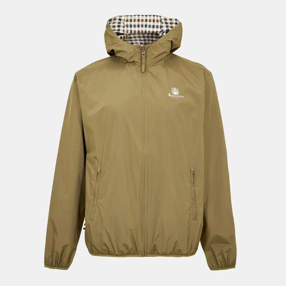 Aquascutum Men's Reversible Check Hooded Long Sleeve Rain Anorak