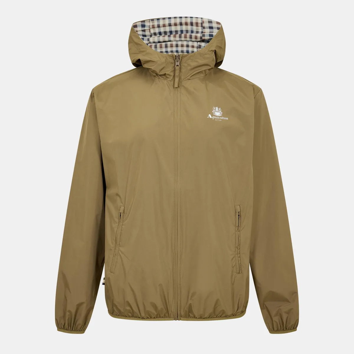 Aquascutum Men's Reversible Check Hooded Long Sleeve Rain Anorak