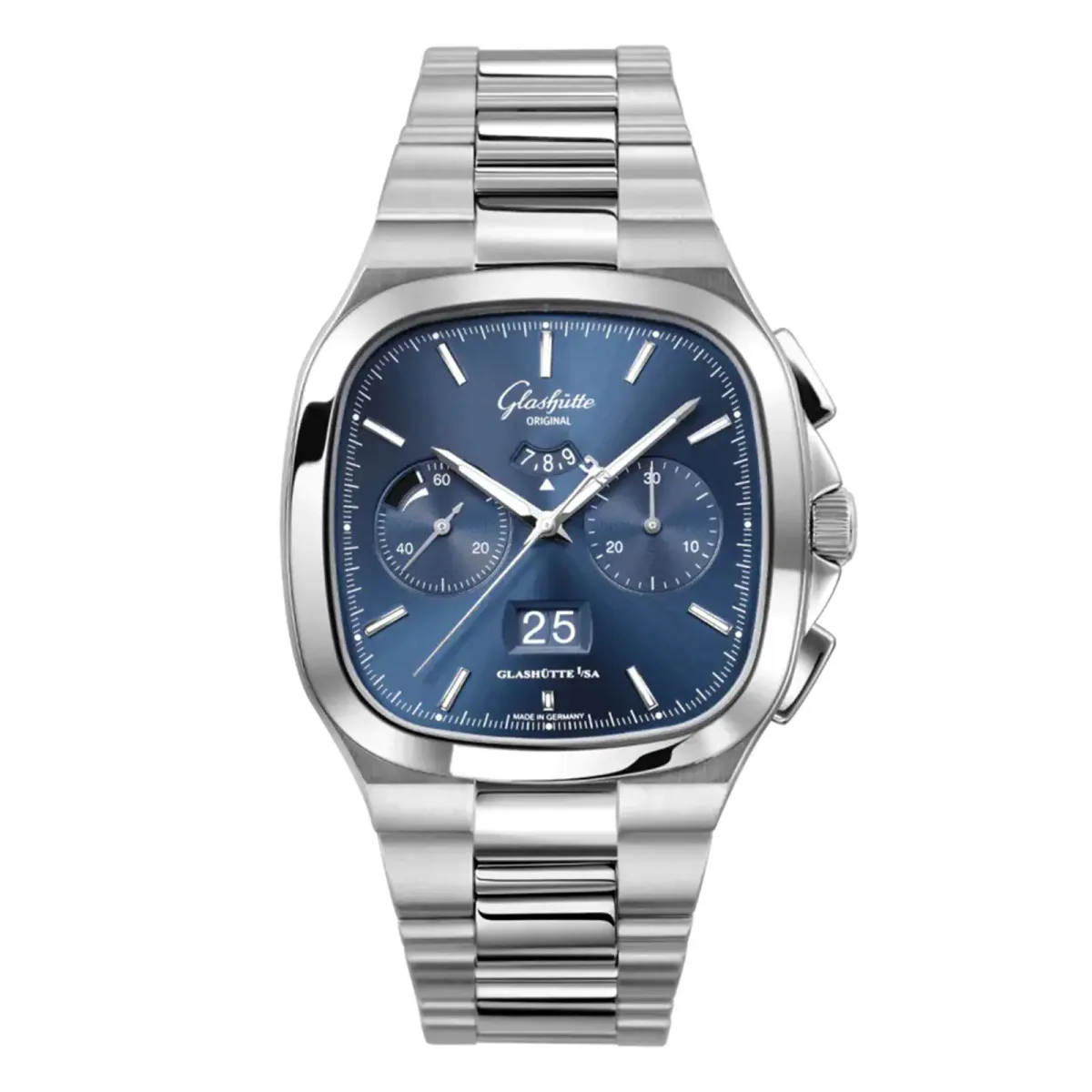 Glashutte Original Vintage Seventies Chronograph Panorama Date 40mm x 40mm Mens Watch Blue