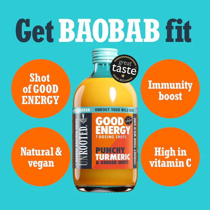 Unrooted Good Energy Dosing Bottle Punchy Turmeric & Ginger 420ml, additional product view 3
